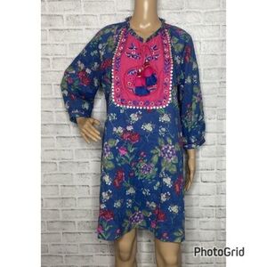 Bella Tu cotton floral beaded mini dress lightweight loose